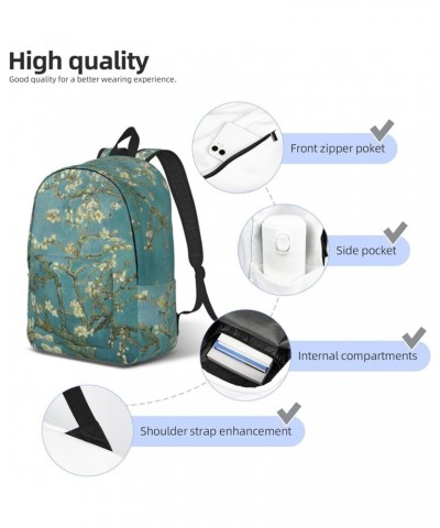 Almond Blossom Print Unisex Canvas Backpack Cute Backpack For Travel Sports Casual Aesthetic Backpack Black Small $21.11 Back...