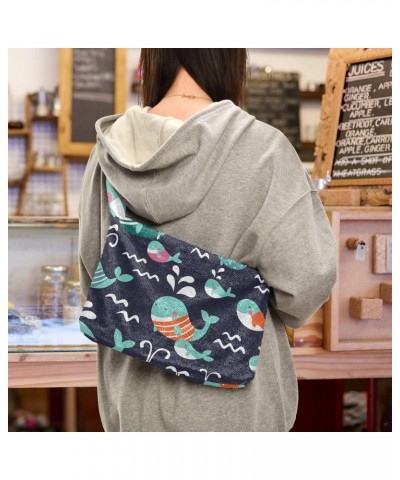 Cartton Whales Furry Tote Bag for Women Crossbody Bag Shopping Shoulder Bag Hand Bag with Zipper for Winter $11.75 Totes