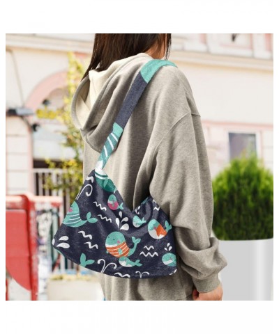 Cartton Whales Furry Tote Bag for Women Crossbody Bag Shopping Shoulder Bag Hand Bag with Zipper for Winter $11.75 Totes