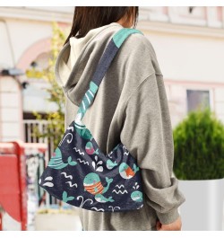 Cartton Whales Furry Tote Bag for Women Crossbody Bag Shopping Shoulder Bag Hand Bag with Zipper for Winter $11.75 Totes