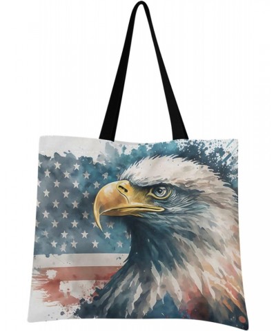 Large Canvas Tote Bag Aesthetic for Women Eagle Usa Map Print with Inner Pocket, Big Storage Shoulder Bag Grocery Bag Purse f...