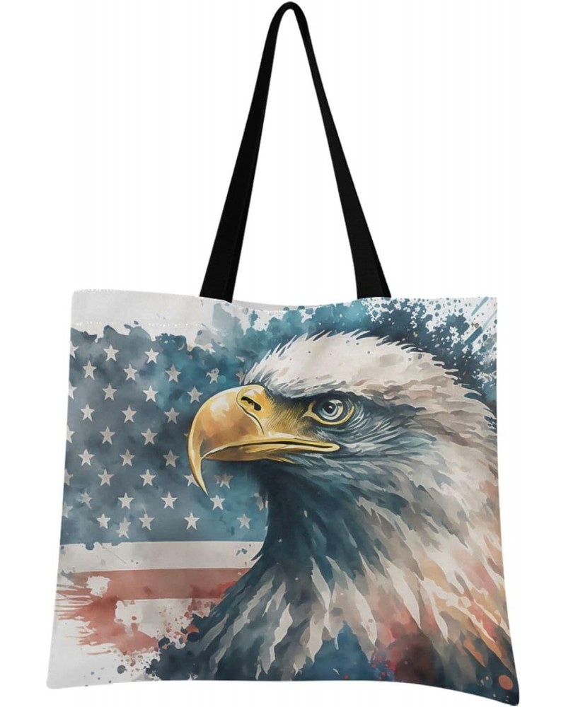 Large Canvas Tote Bag Aesthetic for Women Eagle Usa Map Print with Inner Pocket, Big Storage Shoulder Bag Grocery Bag Purse f...