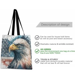 Large Canvas Tote Bag Aesthetic for Women Eagle Usa Map Print with Inner Pocket, Big Storage Shoulder Bag Grocery Bag Purse f...