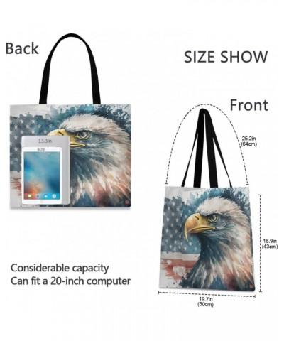 Large Canvas Tote Bag Aesthetic for Women Eagle Usa Map Print with Inner Pocket, Big Storage Shoulder Bag Grocery Bag Purse f...