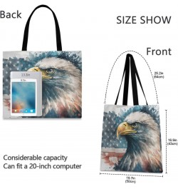 Large Canvas Tote Bag Aesthetic for Women Eagle Usa Map Print with Inner Pocket, Big Storage Shoulder Bag Grocery Bag Purse f...