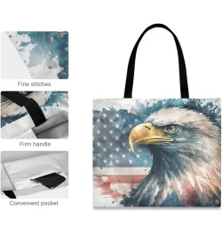 Large Canvas Tote Bag Aesthetic for Women Eagle Usa Map Print with Inner Pocket, Big Storage Shoulder Bag Grocery Bag Purse f...