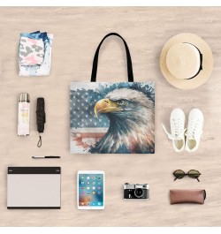 Large Canvas Tote Bag Aesthetic for Women Eagle Usa Map Print with Inner Pocket, Big Storage Shoulder Bag Grocery Bag Purse f...