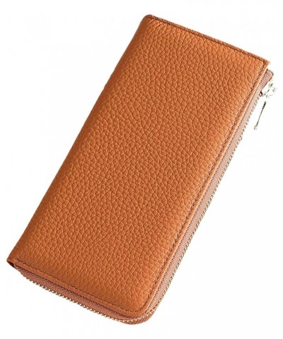 Womens Large Capacity Genuine Leather RFID Blocking Wallets Clutch Multi Card Holder (Orange) Brown $10.23 Wallets