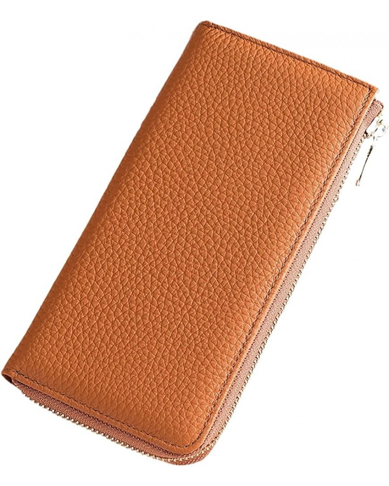 Womens Large Capacity Genuine Leather RFID Blocking Wallets Clutch Multi Card Holder (Orange) Brown $10.23 Wallets