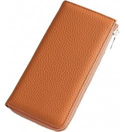 Womens Large Capacity Genuine Leather RFID Blocking Wallets Clutch Multi Card Holder (Orange) Brown $10.23 Wallets