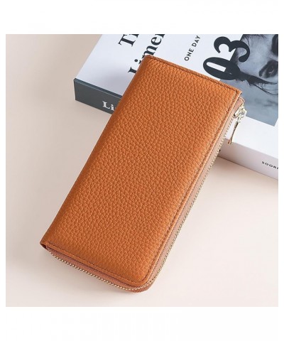 Womens Large Capacity Genuine Leather RFID Blocking Wallets Clutch Multi Card Holder (Orange) Brown $10.23 Wallets