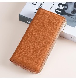 Womens Large Capacity Genuine Leather RFID Blocking Wallets Clutch Multi Card Holder (Orange) Brown $10.23 Wallets