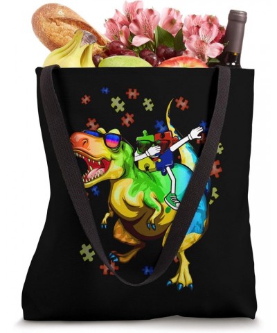 Autism Awareness Boys Graphic Dinosaur Plus Dabbing Puzzle Tote Bag $12.80 Totes