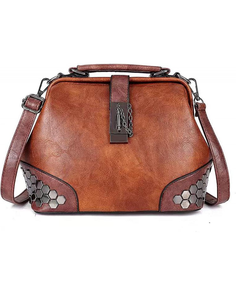 Gothic Satchel Purses Vintage Doctor Shoulder Bag for Women Rivet Studded Crossbody Bag (Brown) $29.86 Satchels