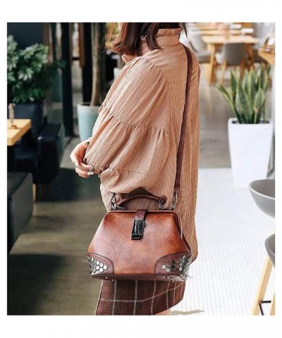 Gothic Satchel Purses Vintage Doctor Shoulder Bag for Women Rivet Studded Crossbody Bag (Brown) $29.86 Satchels