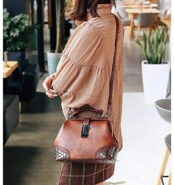 Gothic Satchel Purses Vintage Doctor Shoulder Bag for Women Rivet Studded Crossbody Bag (Brown) $29.86 Satchels