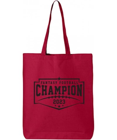 Fantasy Football Champion 2023 Cotton Canvas Tote Bag Red $12.75 Totes