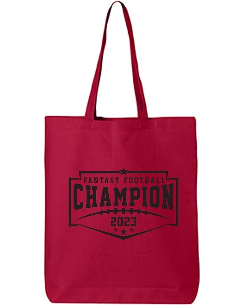 Fantasy Football Champion 2023 Cotton Canvas Tote Bag Red $12.75 Totes