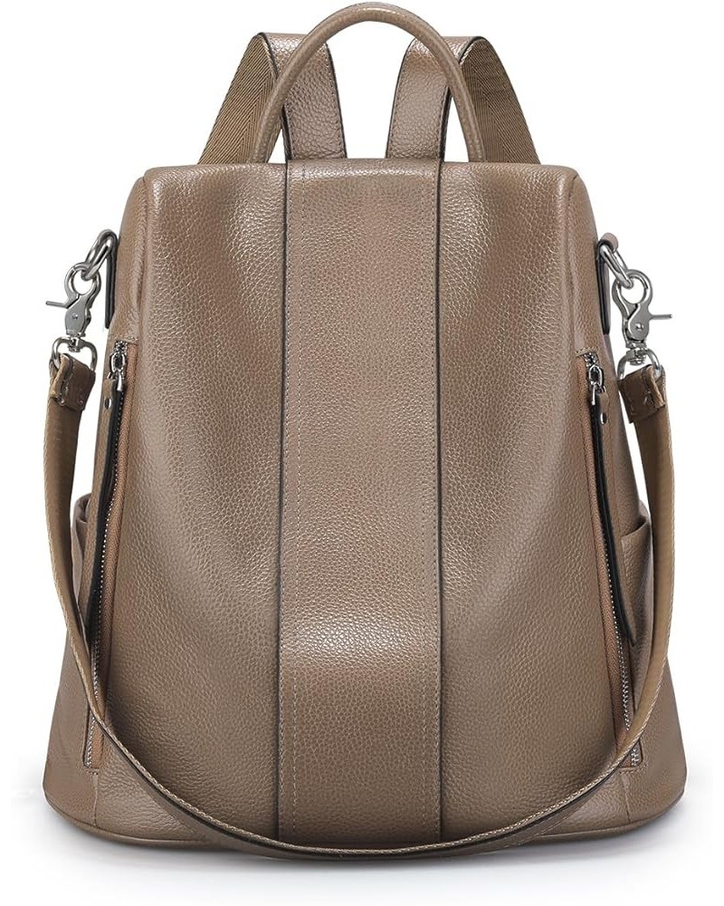 Leather Backpack Purses for Women Antitheft Soft Rucksack Ladies Shoulder Bag Medium Khaki $55.47 Backpacks