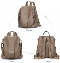 Leather Backpack Purses for Women Antitheft Soft Rucksack Ladies Shoulder Bag Medium Khaki $55.47 Backpacks