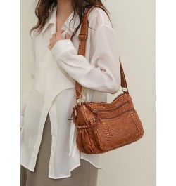 Leather Hobo Bag Women Retro Denim Bag Large Crossbody Shoulder Bag Casual Handbag Purse Brown $13.24 Hobo Bags