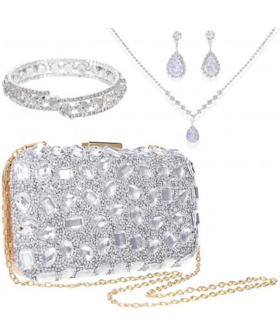 4 Pieces Rhinestone Clutch Purses for Women Sparkly Evening Bag Bride Wedding Jewelry Set Party Prom Handbags Silver $17.04 E...