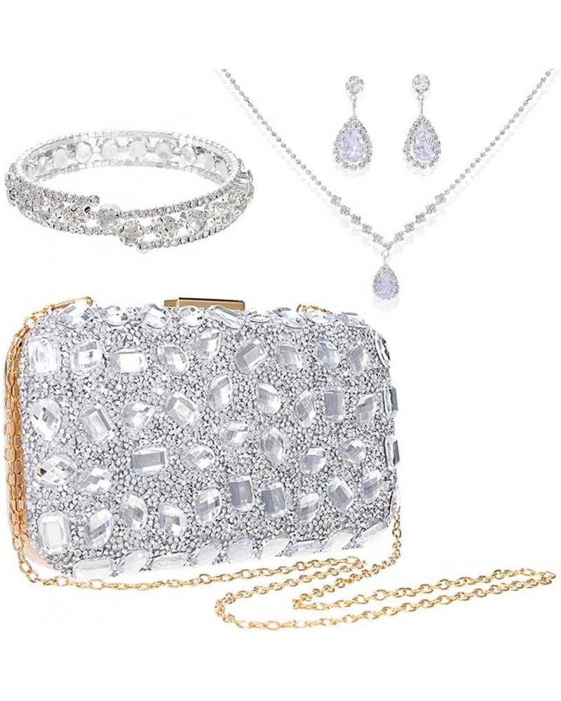 4 Pieces Rhinestone Clutch Purses for Women Sparkly Evening Bag Bride Wedding Jewelry Set Party Prom Handbags Silver $17.04 E...