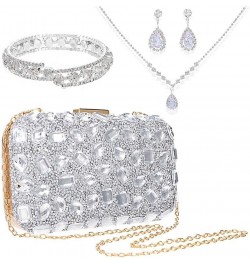 4 Pieces Rhinestone Clutch Purses for Women Sparkly Evening Bag Bride Wedding Jewelry Set Party Prom Handbags Silver $17.04 E...