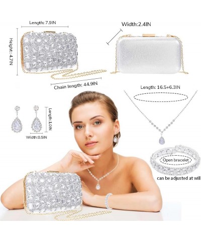 4 Pieces Rhinestone Clutch Purses for Women Sparkly Evening Bag Bride Wedding Jewelry Set Party Prom Handbags Silver $17.04 E...