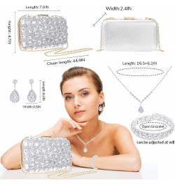 4 Pieces Rhinestone Clutch Purses for Women Sparkly Evening Bag Bride Wedding Jewelry Set Party Prom Handbags Silver $17.04 E...