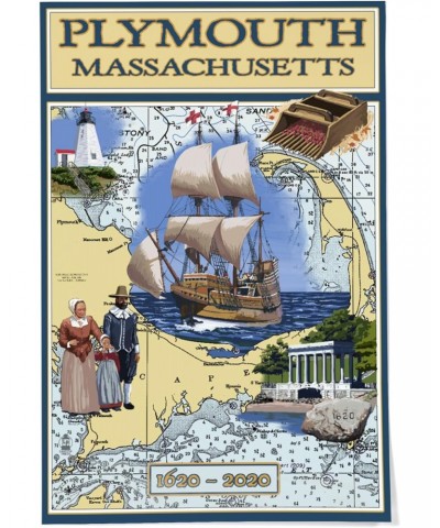 24x36 Inch Giclee Print, Plymouth, Massachusetts, 1620, 2020, Nautical Chart $25.49 Totes