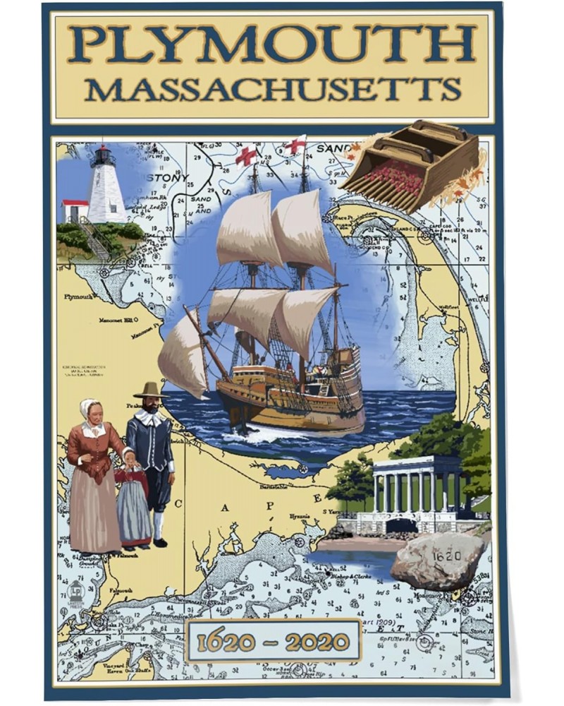 24x36 Inch Giclee Print, Plymouth, Massachusetts, 1620, 2020, Nautical Chart $25.49 Totes