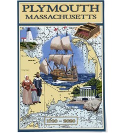 24x36 Inch Giclee Print, Plymouth, Massachusetts, 1620, 2020, Nautical Chart $25.49 Totes