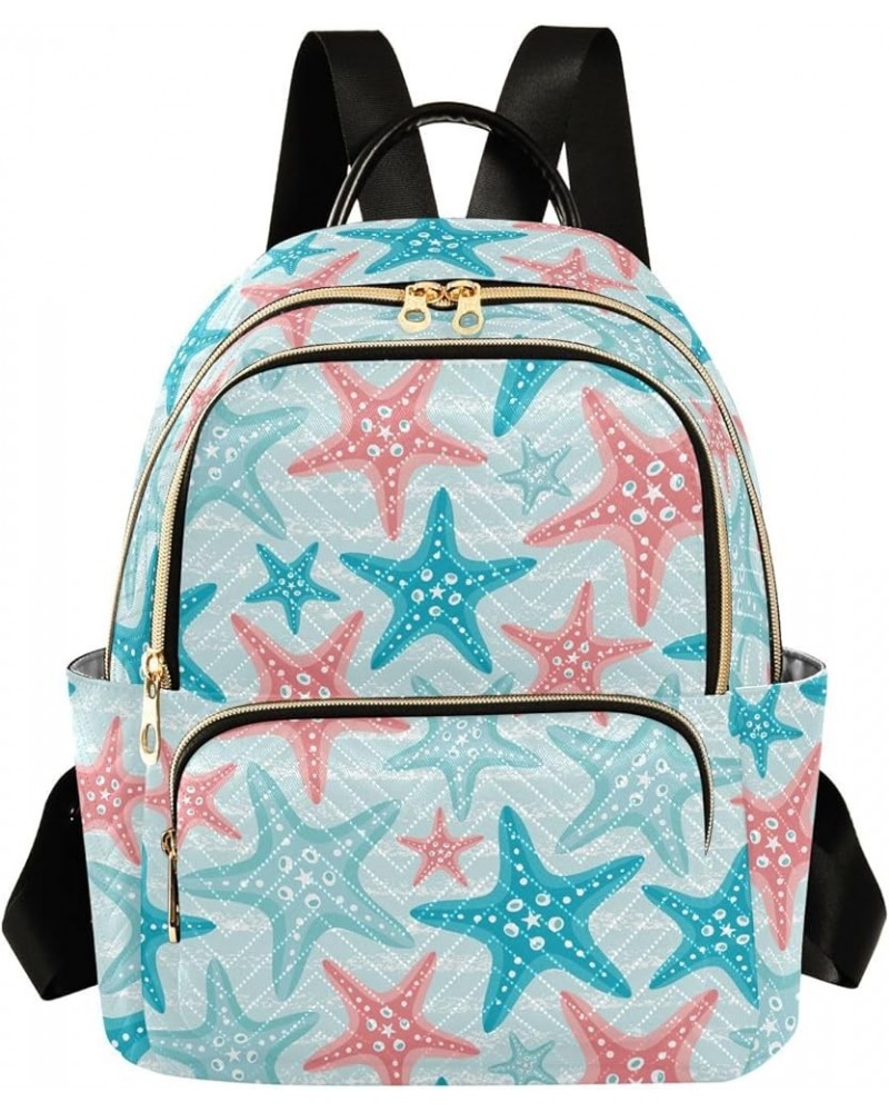 Mini Backpack for Women, Sea Pattern with Starfish Travel Backpack Purse for Ladies, Small Bookbag Daypack Shoulder Bag S Mul...