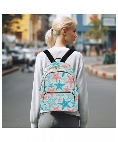 Mini Backpack for Women, Sea Pattern with Starfish Travel Backpack Purse for Ladies, Small Bookbag Daypack Shoulder Bag S Mul...