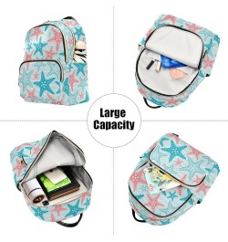 Mini Backpack for Women, Sea Pattern with Starfish Travel Backpack Purse for Ladies, Small Bookbag Daypack Shoulder Bag S Mul...