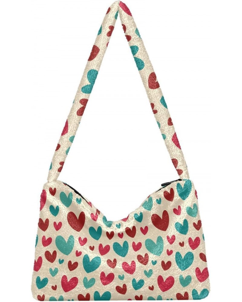 Cute Hearts Shoulder Tote Bags for Women Furry Crossbody bag Hobo Handbag Purses for College Travel Work $9.45 Totes