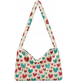 Cute Hearts Shoulder Tote Bags for Women Furry Crossbody bag Hobo Handbag Purses for College Travel Work $9.45 Totes