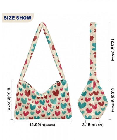 Cute Hearts Shoulder Tote Bags for Women Furry Crossbody bag Hobo Handbag Purses for College Travel Work $9.45 Totes