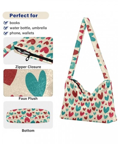 Cute Hearts Shoulder Tote Bags for Women Furry Crossbody bag Hobo Handbag Purses for College Travel Work $9.45 Totes