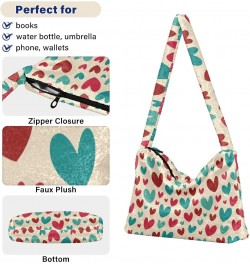 Cute Hearts Shoulder Tote Bags for Women Furry Crossbody bag Hobo Handbag Purses for College Travel Work $9.45 Totes