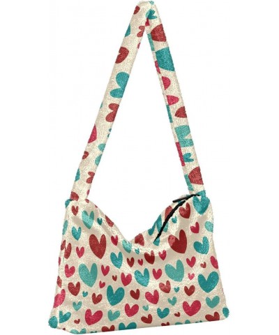 Cute Hearts Shoulder Tote Bags for Women Furry Crossbody bag Hobo Handbag Purses for College Travel Work $9.45 Totes