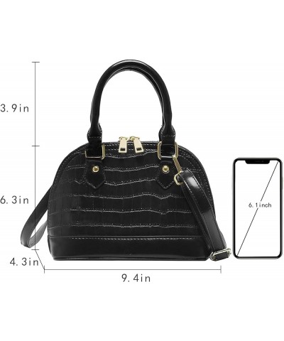 Patent Leather Top Handle Tote Bag Mini Zip Around Dome Shoulder Bag Shell Shape Cross Body Handbag Purse Satchel A-black $18...