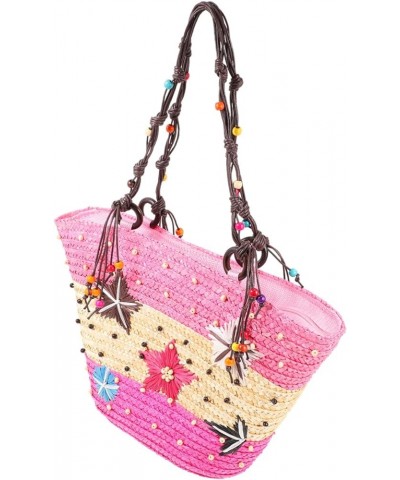 Hand-crocheted Bag Mesh Purse Mexican Tote Bag Embroidered Tote Bag Cell Phone Purse Summer Women's Pink $15.39 Totes