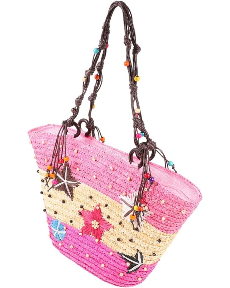 Hand-crocheted Bag Mesh Purse Mexican Tote Bag Embroidered Tote Bag Cell Phone Purse Summer Women's Pink $15.39 Totes