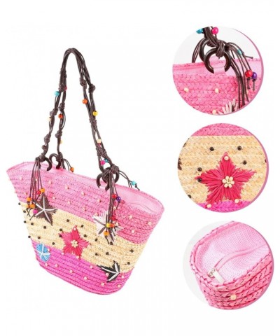 Hand-crocheted Bag Mesh Purse Mexican Tote Bag Embroidered Tote Bag Cell Phone Purse Summer Women's Pink $15.39 Totes