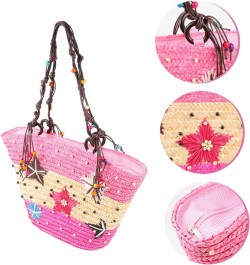 Hand-crocheted Bag Mesh Purse Mexican Tote Bag Embroidered Tote Bag Cell Phone Purse Summer Women's Pink $15.39 Totes