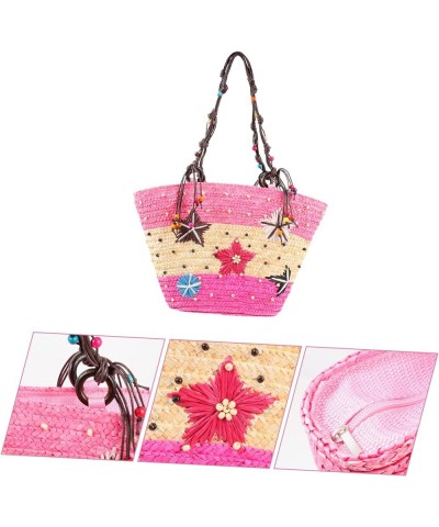 Hand-crocheted Bag Mesh Purse Mexican Tote Bag Embroidered Tote Bag Cell Phone Purse Summer Women's Pink $15.39 Totes