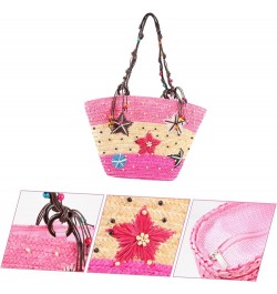 Hand-crocheted Bag Mesh Purse Mexican Tote Bag Embroidered Tote Bag Cell Phone Purse Summer Women's Pink $15.39 Totes