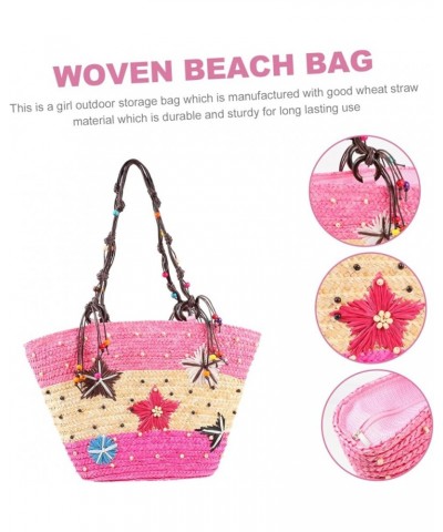 Hand-crocheted Bag Mesh Purse Mexican Tote Bag Embroidered Tote Bag Cell Phone Purse Summer Women's Pink $15.39 Totes